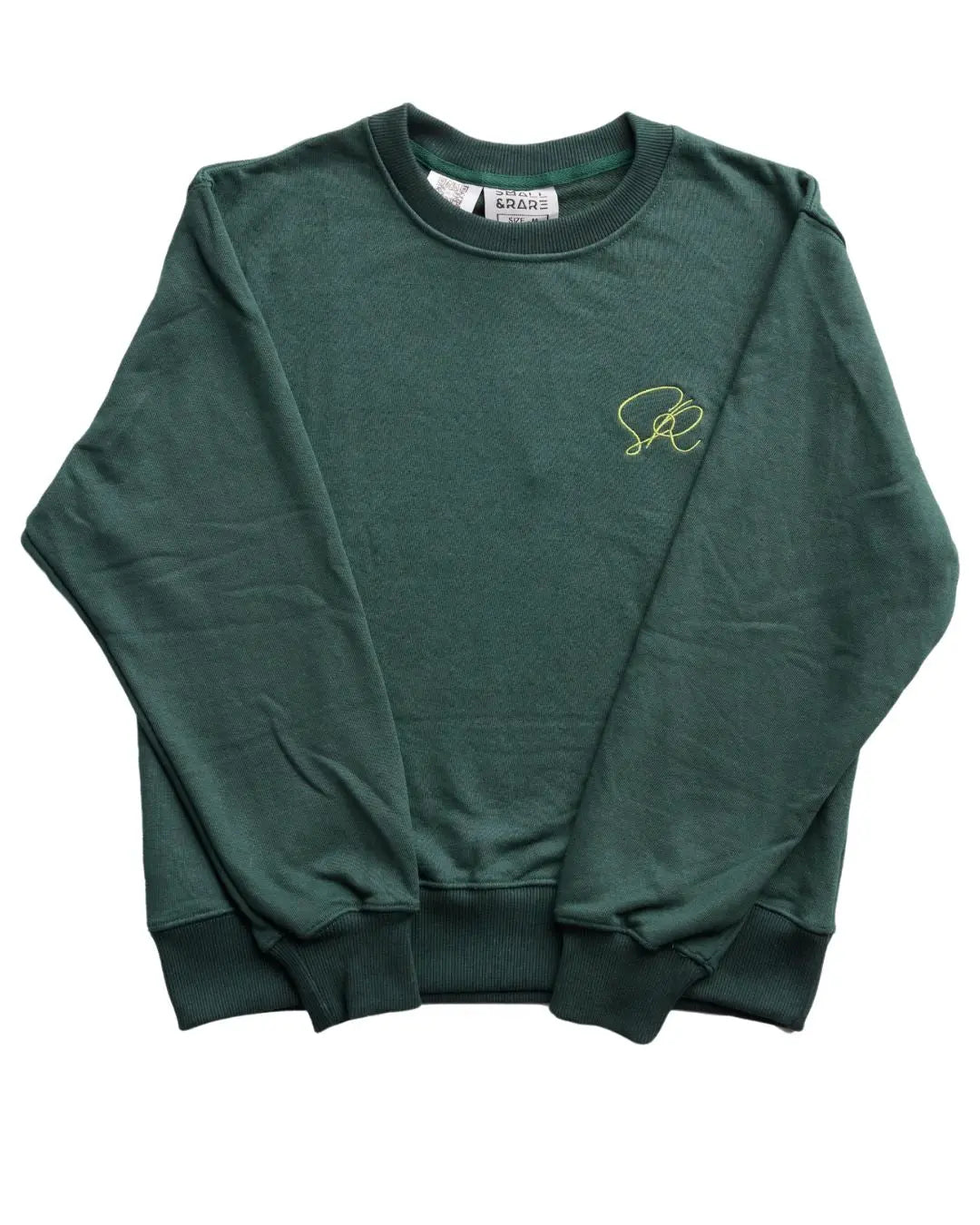 Green sweatshirt with a logo on a white background