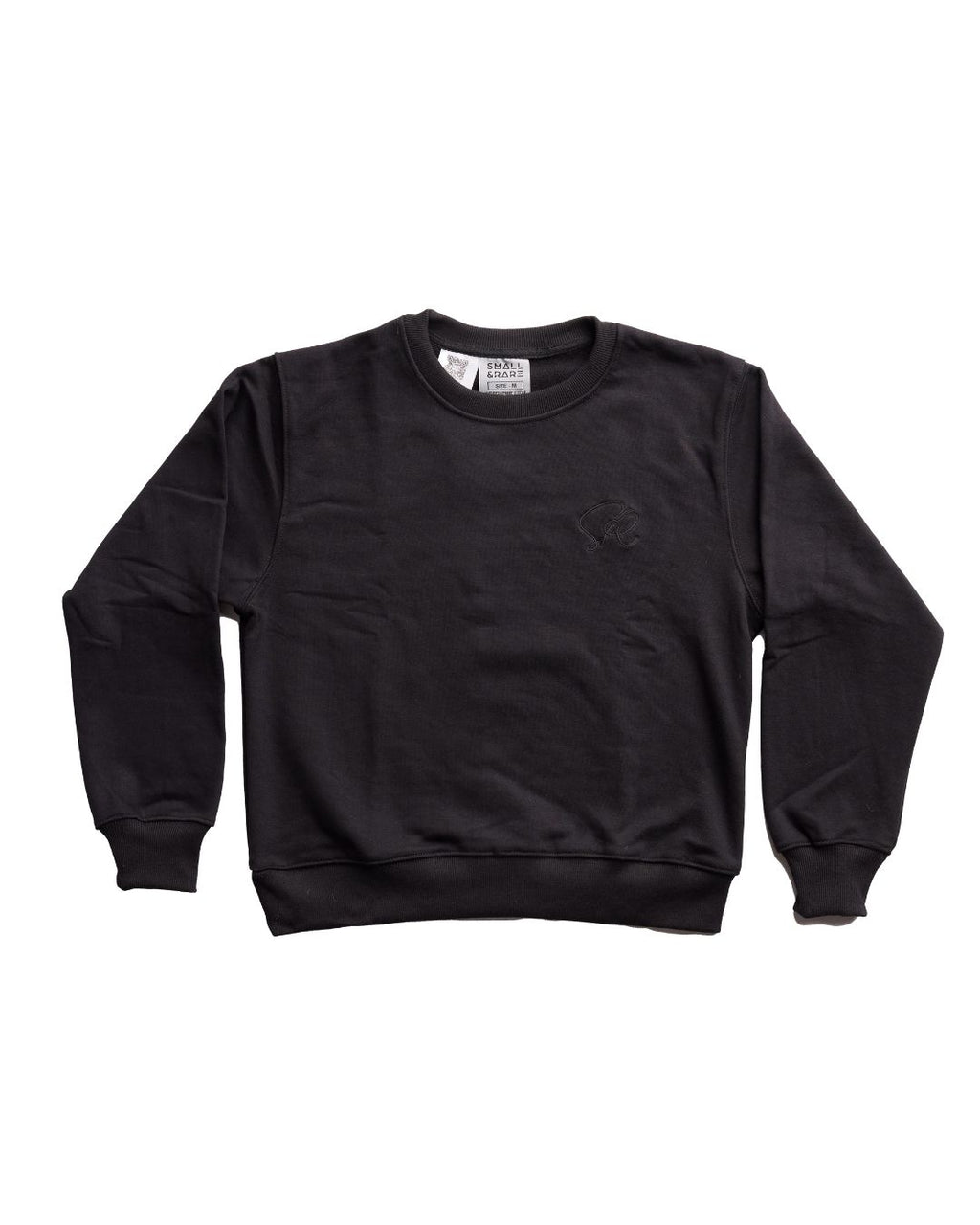 Black crew neck sweatshirt on a white background