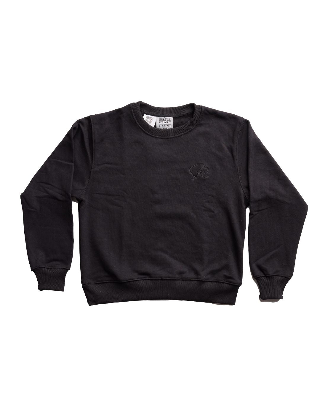 Black crew neck sweatshirt on a white background