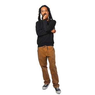 Model wearing black crew neck 